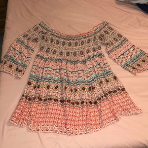 Torrid Patterned OTS Dress w/ Bell Sleeves